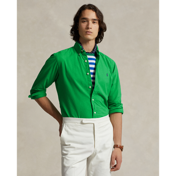 Green button up shirt mens best sale