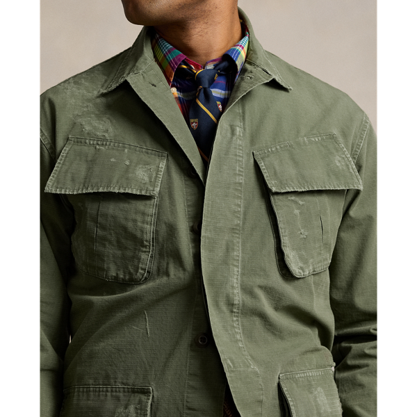 Olive Classic Fit Distressed Ripstop Shirt Polo Ralph Lauren 6