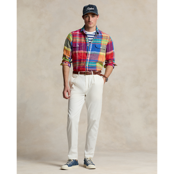 Red/Yellow Multi Classic Fit Plaid Linen Workshirt Polo Ralph Lauren 4
