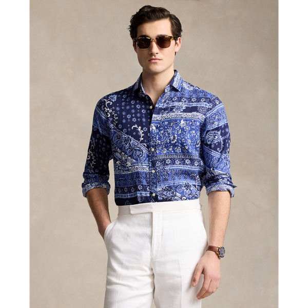 Classic Fit Patchwork-Print Linen Shirt