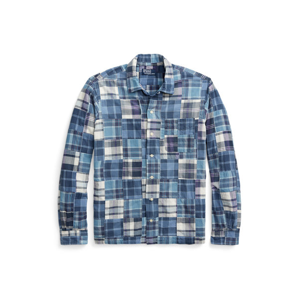 POLO RALPH LAUREN Men's Custom Fit Indigo Patchwork Madras 2024 Shirt.