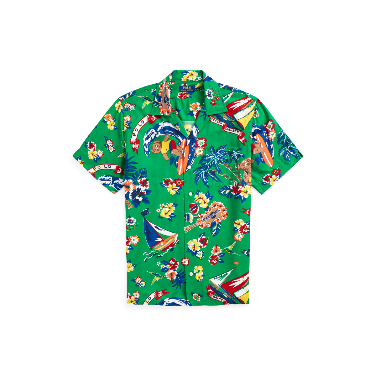 ★★POLO RALPH LAUREN★★ Classic fit polo bear print camp s Classic Fit Basketball-Print Camp Shirt