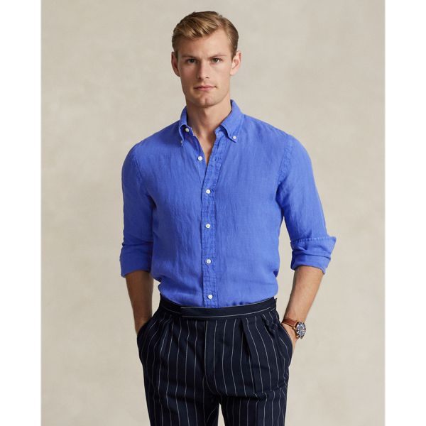Maidstone Blue Custom Fit Garment-Dyed Linen Shirt Polo Ralph Lauren 1