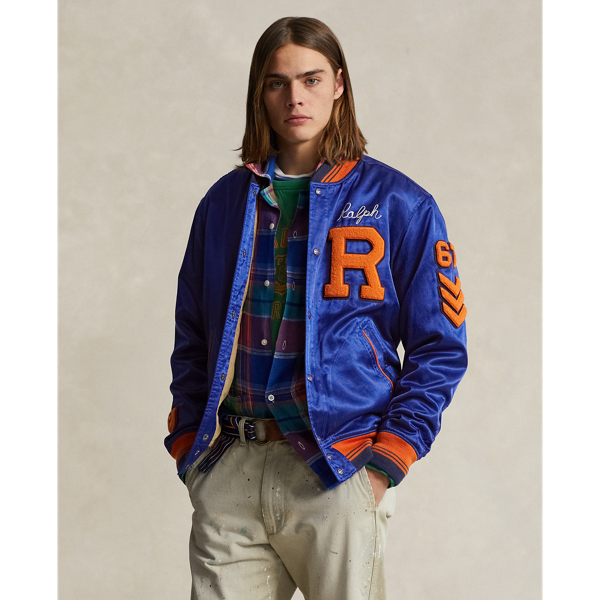 Blue Yacht Satin Letterman Jacket Polo Ralph Lauren for fall 1