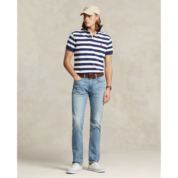 Newport Navy/White Classic Fit Striped Mesh Polo Shirt Polo Ralph Lauren 4