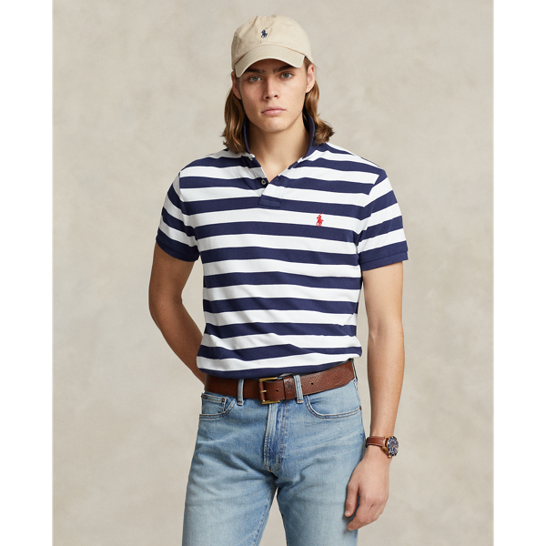 Newport Navy/White Classic Fit Striped Mesh Polo Shirt Polo Ralph Lauren 1