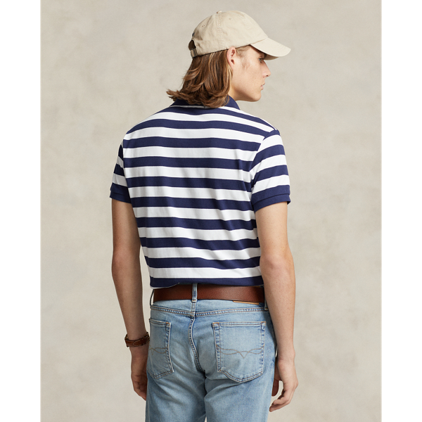 Newport Navy/White Classic Fit Striped Mesh Polo Shirt Polo Ralph Lauren 5