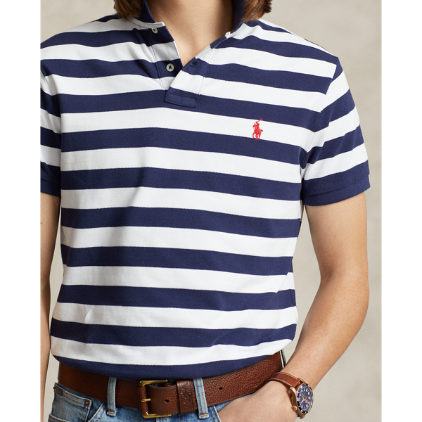 Newport Navy/White Classic Fit Striped Mesh Polo Shirt Polo Ralph Lauren 6