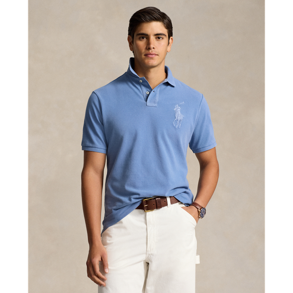 Nimes Blue Classic Fit Big Pony Mesh Polo Shirt Polo Ralph Lauren 1