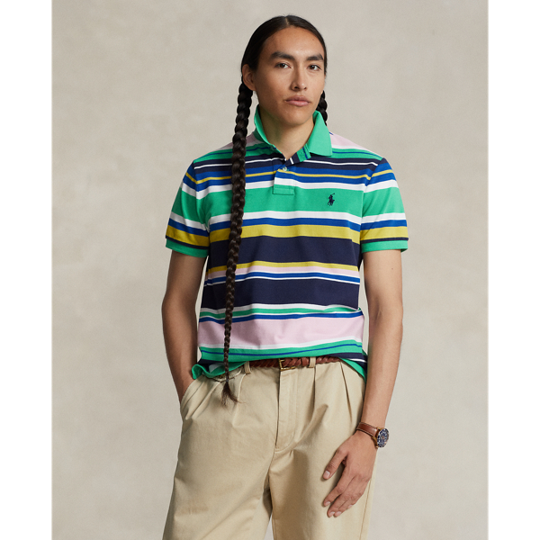 Classic Fit Striped Mesh Polo Shirt