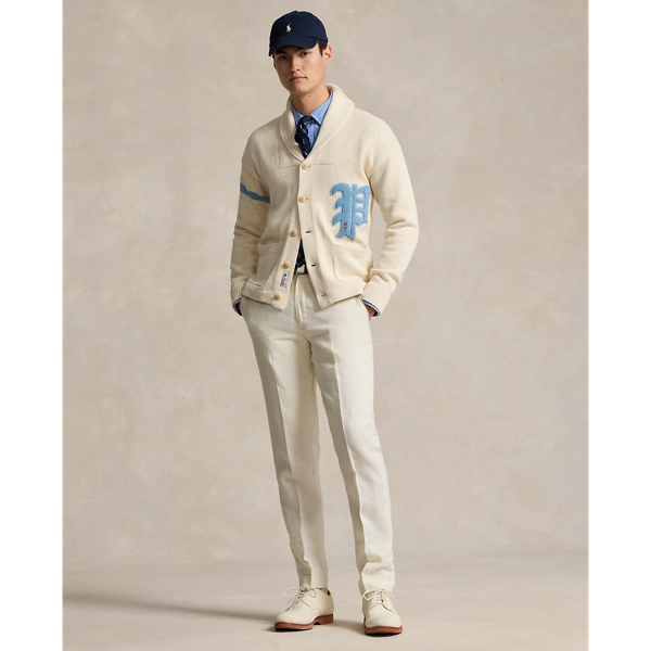 Andover Cream Combo Cotton-Linen Letterman Cardigan Polo Ralph Lauren 4
