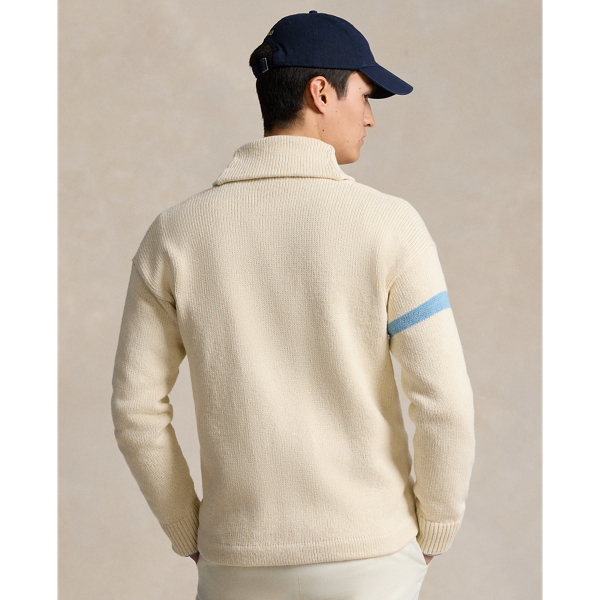 Andover Cream Combo Cotton-Linen Letterman Cardigan Polo Ralph Lauren 5