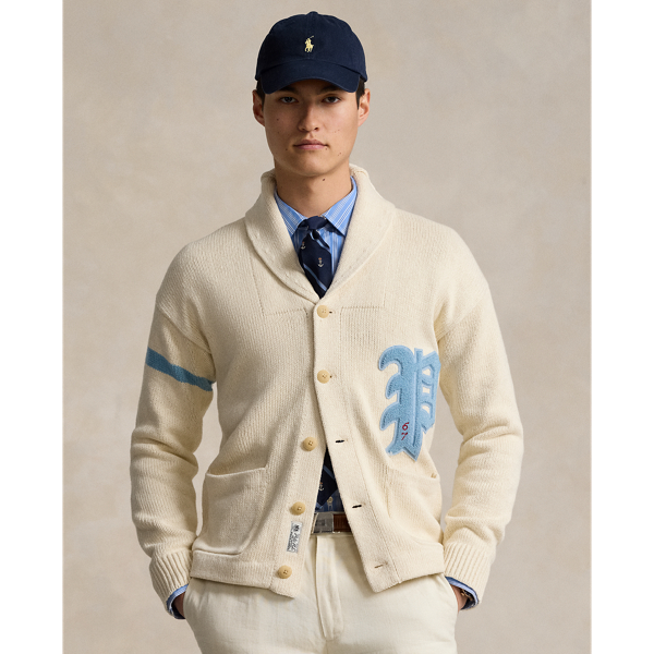 Andover Cream Combo Cotton-Linen Letterman Cardigan Polo Ralph Lauren 7