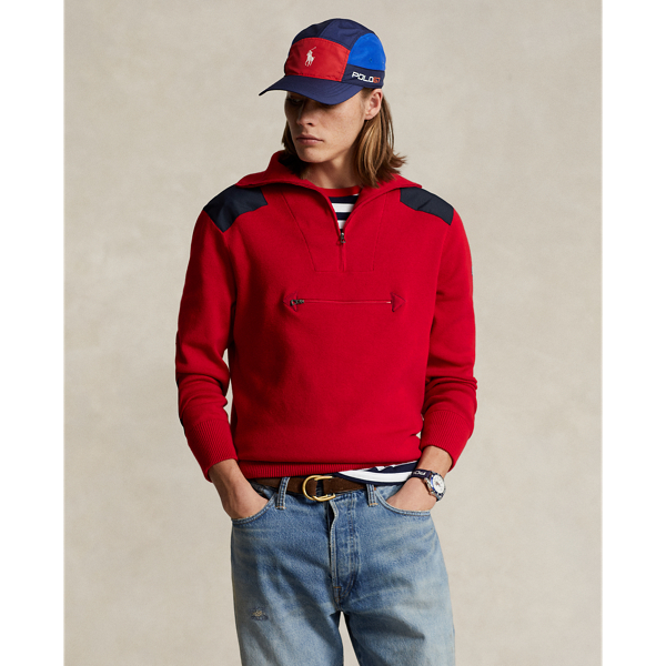 Rl2000 Red Combo Cotton Quarter-Zip Hybrid Sweater Polo Ralph Lauren 1