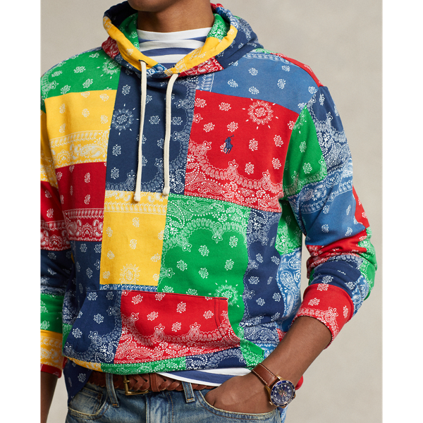 New 4XTall hotsell Polo Ralph Lauren Patchwork Hoodie Multi Color Sweatshirt