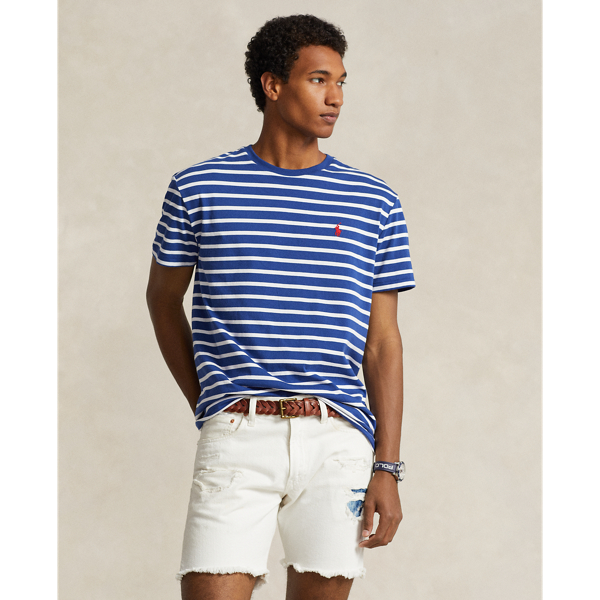 Beach Royal/White Classic Fit Striped Jersey T-Shirt Polo Ralph Lauren for summer 1