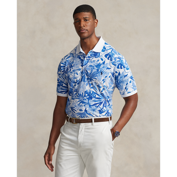 Floral-Print Mesh Polo Shirt