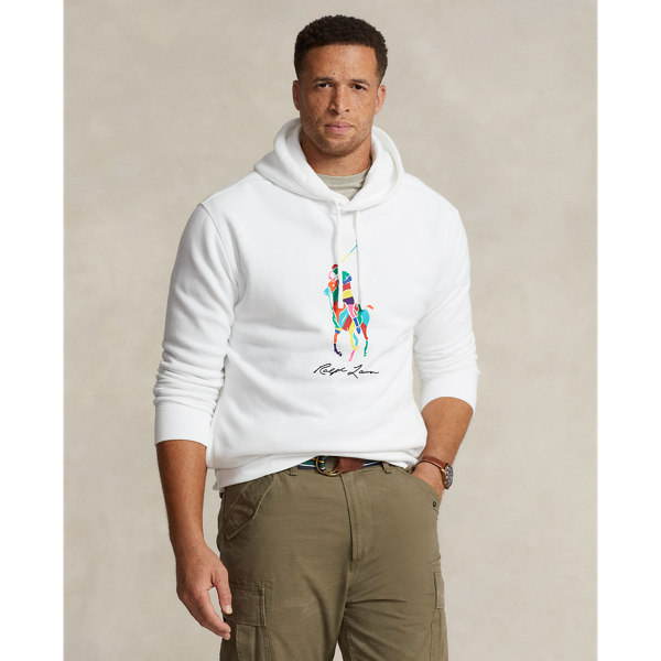 White Big Pony Fleece Hoodie Big & Tall for fall 1