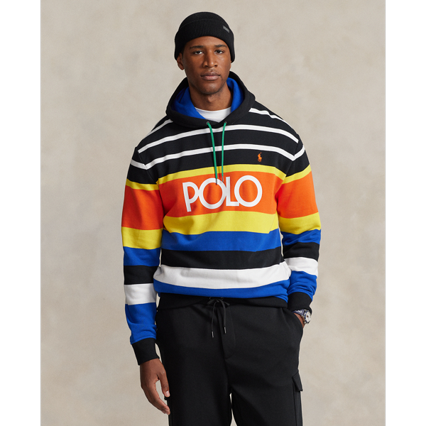 Polo Black Multi Logo Striped Fleece Hoodie Big & Tall for fall 1