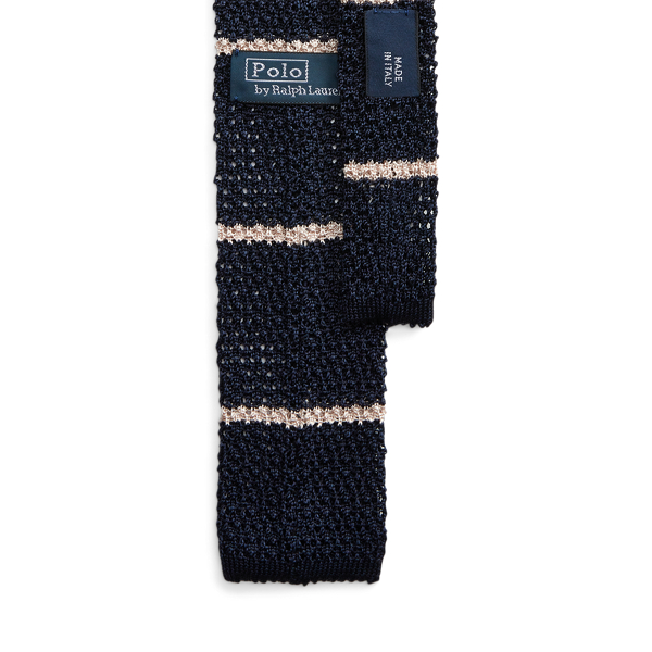 Navy/White Crest-Embroidered Striped Knit Silk Tie Polo Ralph Lauren 2