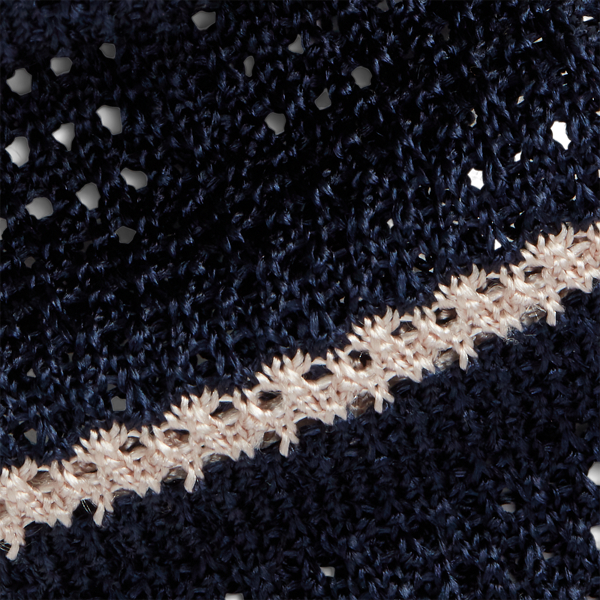 Navy/White Crest-Embroidered Striped Knit Silk Tie Polo Ralph Lauren 3