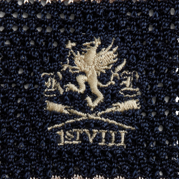 Navy/White Crest-Embroidered Striped Knit Silk Tie Polo Ralph Lauren 4