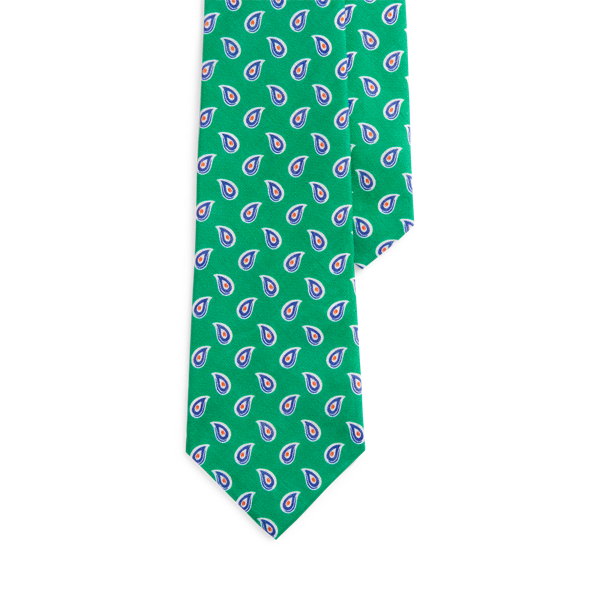 Green Pine-Print Linen Tie Polo Ralph Lauren 1