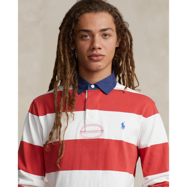 Chemise de rugby classique jersey ray&eacute; Polo Ralph Lauren en Rouge journal/Blanc 6