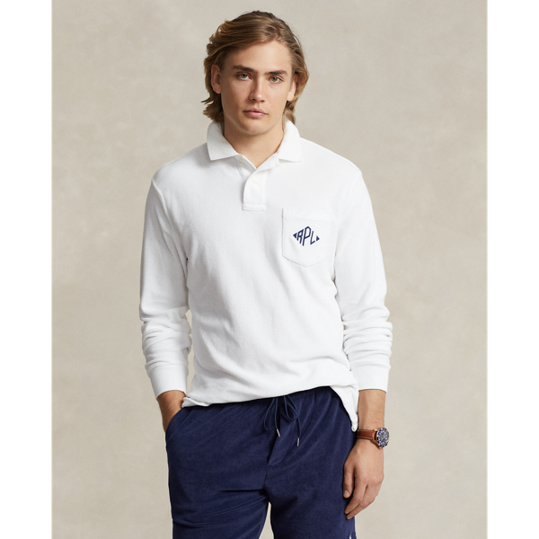 White Classic Fit Monogram Terry Polo Shirt  Polo Ralph Lauren 1