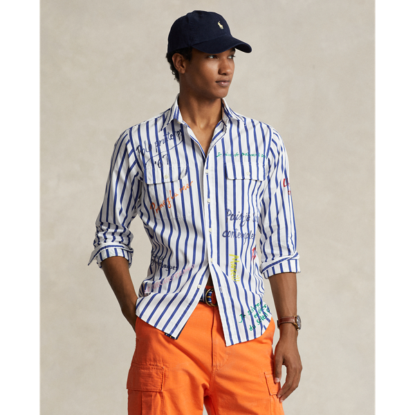 Camisa em popelina Classic-Fit &agrave;s riscas