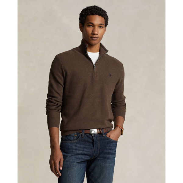 Spa Brown Hthr Mesh-Knit Cotton Quarter-Zip Jumper Polo Ralph Lauren 1