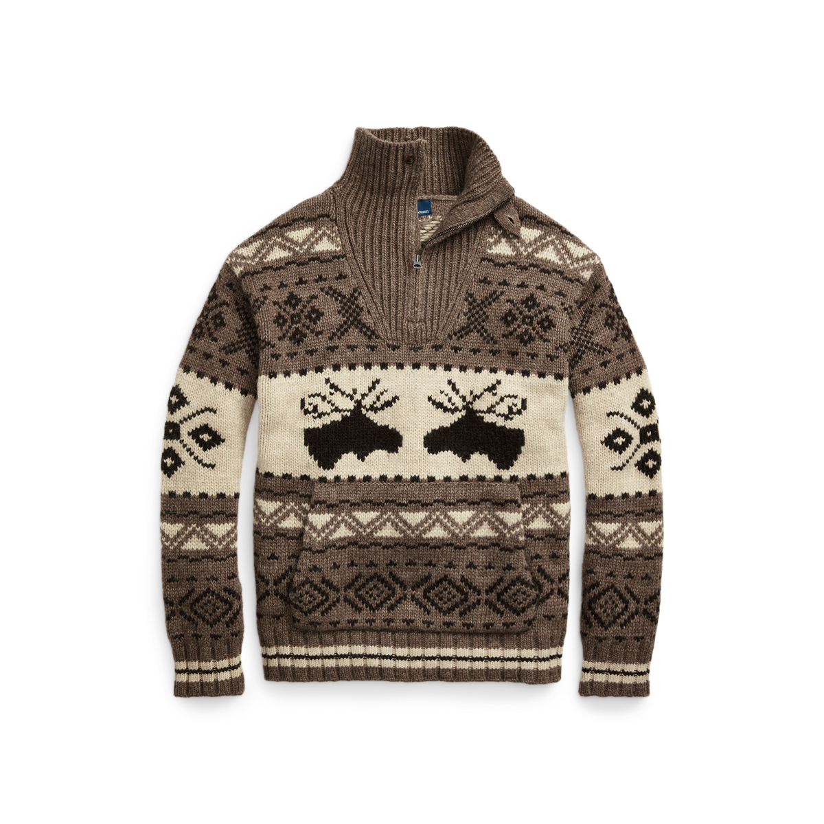 Moose Intarsia Quarter Zip Sweater