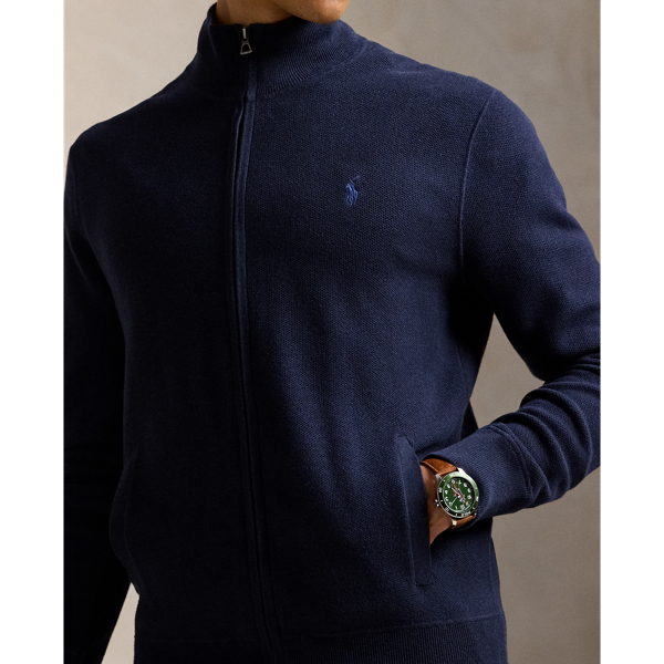 Pull enti&egrave;rement zipp&eacute; en coton piqu&eacute; Polo Ralph Lauren en Marine 6