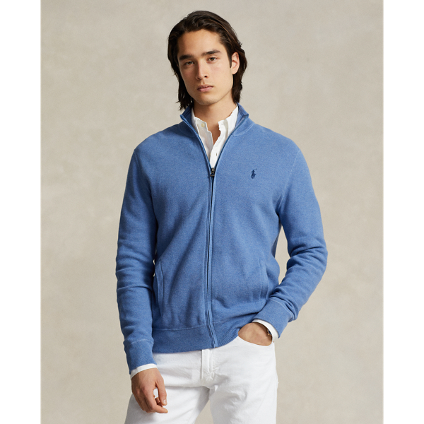 Blue Stone Mesh-Knit Cotton Full-Zip Sweater Polo Ralph Lauren for fall 1