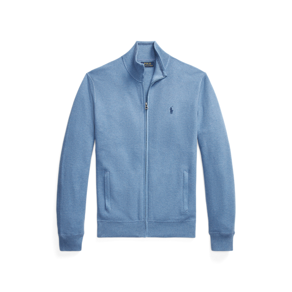 Mesh-Knit Cotton Full-Zip Sweater
