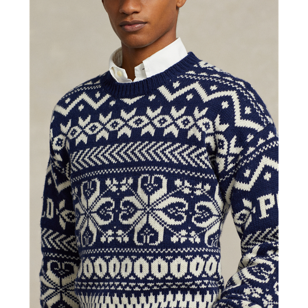 Bright Navy Combo Snowflake Wool-Blend Sweater Polo Ralph Lauren 6