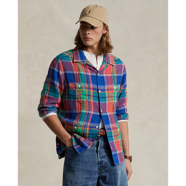 Classic Fit Plaid Linen Shirt