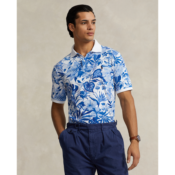 Classic Fit Floral-Print Mesh Polo Shirt