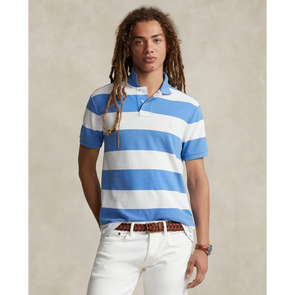 Summer Blue/White Custom Slim Fit Striped Mesh Polo Shirt Polo Ralph Lauren 1