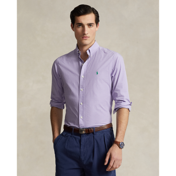 Lavender/White Classic Fit Gingham Stretch Poplin Shirt Polo Ralph Lauren 1