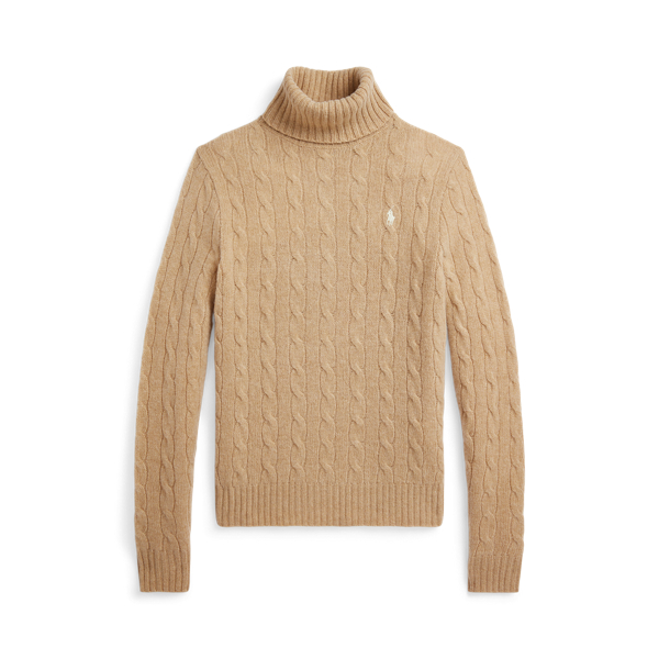 Wool Cashmere Cable Roll Neck Jumper