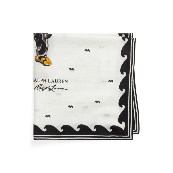 Black/White Polo Bear Cotton-Silk Scarf Polo Ralph Lauren 2