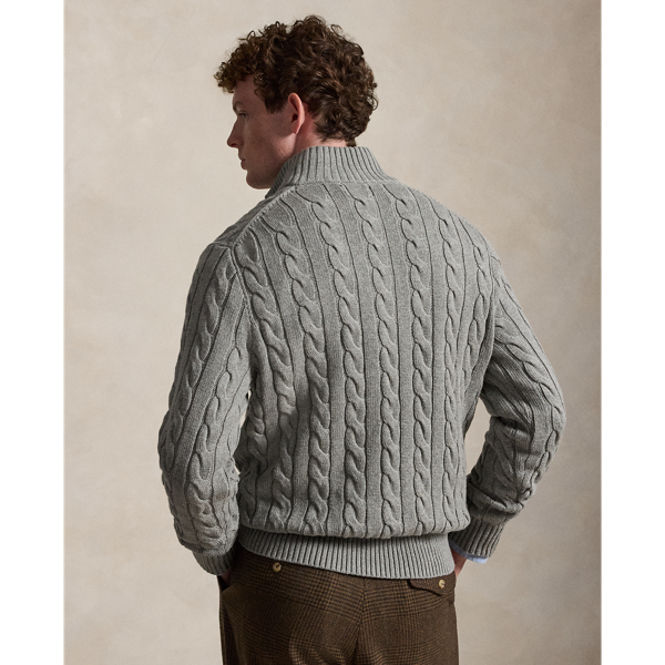 Fawn Grey Heather Cable-Knit Cotton Quarter-Zip Sweater Polo Ralph Lauren 5