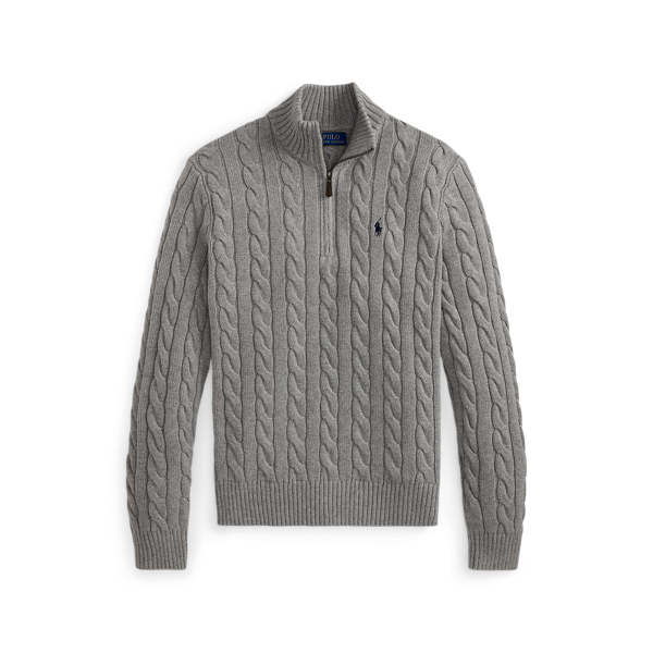 Fawn Grey Heather Cable-Knit Cotton Quarter-Zip Sweater Polo Ralph Lauren 2