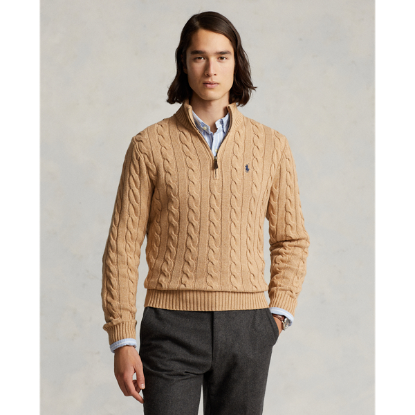 Cable Knit Cotton Quarter Zip Jumper for Men Ralph Lauren CH