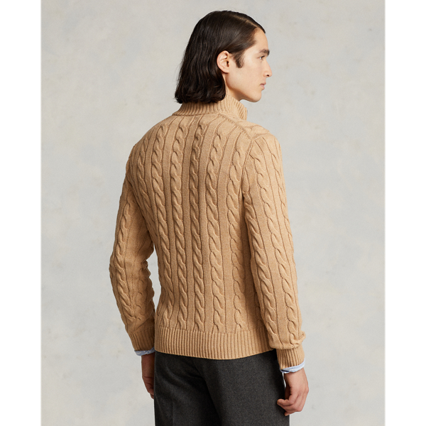 Pull demi-zipp&eacute; en coton torsad&eacute; Polo Ralph Lauren en M&eacute;lange camel 5