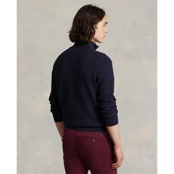 Navy Heather Quarter-Zip Mesh-Knit Cotton Jumper Polo Ralph Lauren 5