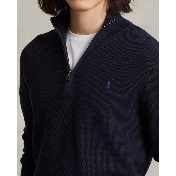 Navy Heather Quarter-Zip Mesh-Knit Cotton Jumper Polo Ralph Lauren 6