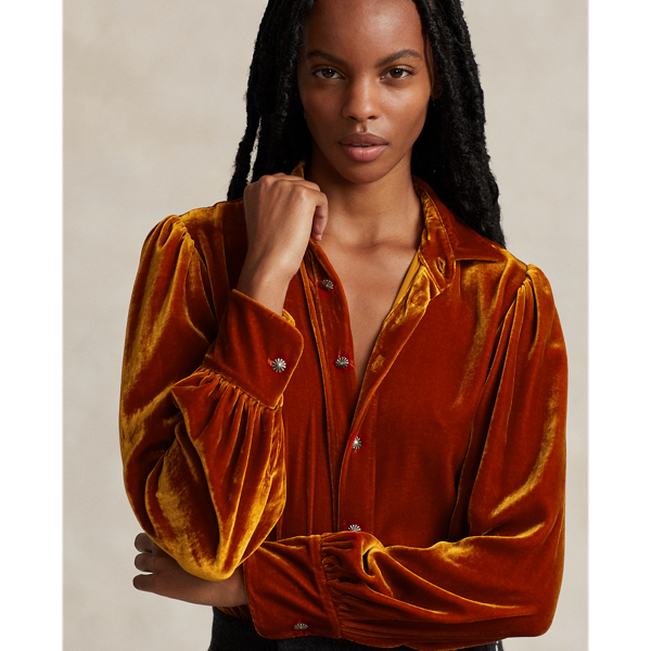 Orange PRL x Naiomi Glasses Velvet Blouse Polo Ralph Lauren 6
