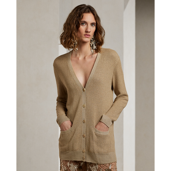 Fawn Multi Silk Tweed Birdseye Cardigan Ralph Lauren Collection 1